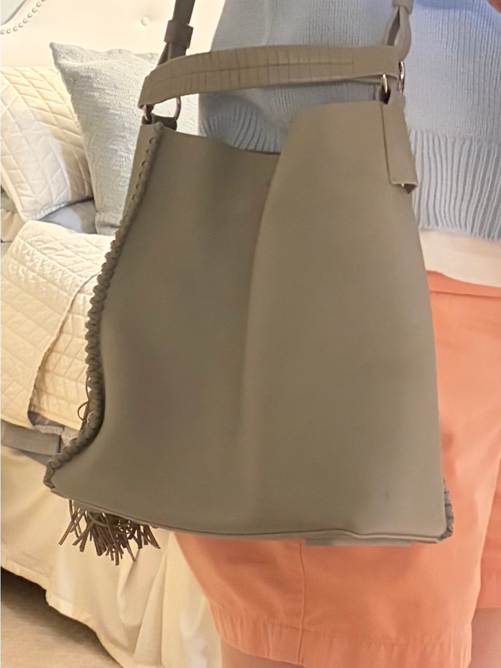 AllSaints Kepi North South Grey Hobo Bag